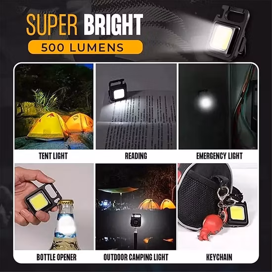500 Lumen Mini Recarregável Portátil À Prova D 'Água Bolso COB Chaveiro Luz