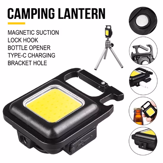 Warerproof Mini COB Lanterna Recarregável 500 Lumen Bolso Suporte Portátil Chaveiro Luz